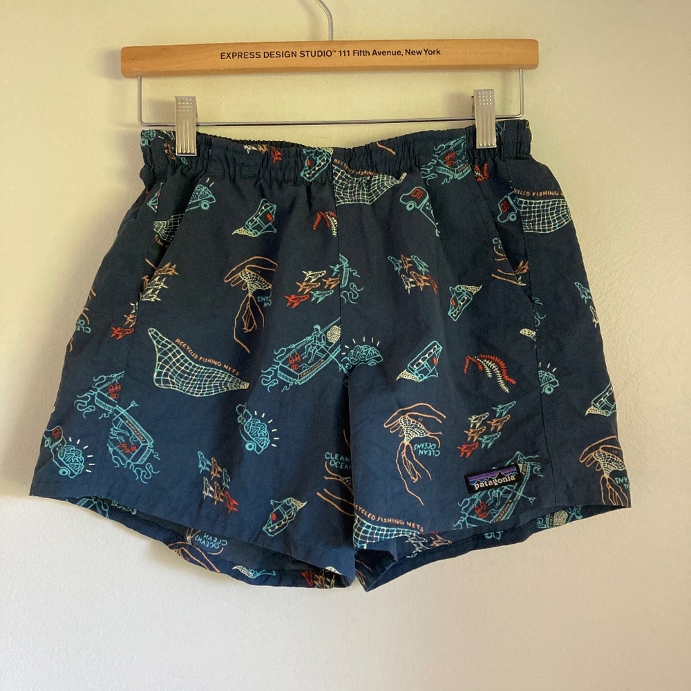 Patagonia Navy Blue Fishing Print Women's Shorts